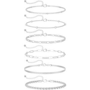 Women's Waterproof, 14K Silver Plated Jewelry Sets Trendy Thin Dainty Stackable